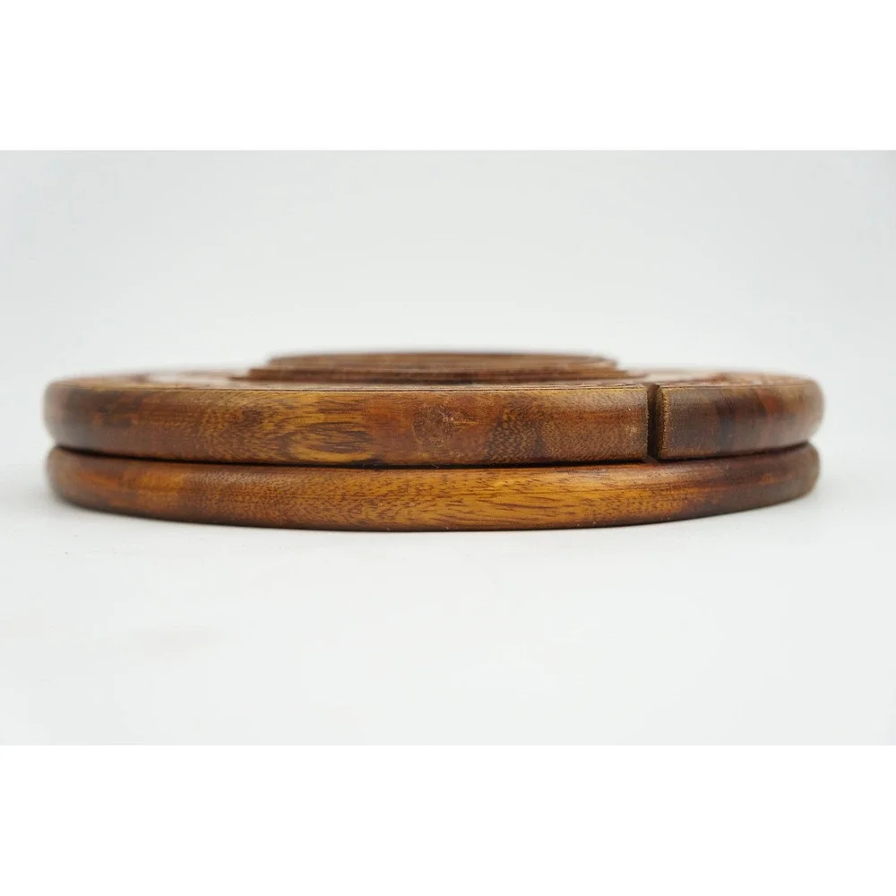 Rosewood Collapsible Wooden Basket 8 Inch Brown Hand Carved Yin Yang Heart Good